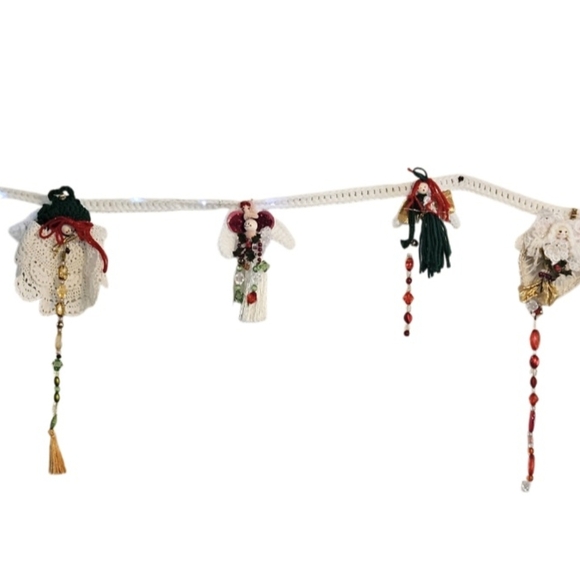 Hand Crafted Holiday Garland Crochet Angel Christmas Ornamets handmade lights up - Picture 4 of 17